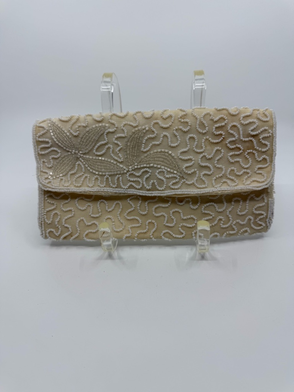 Vintage Walborg Belgium Cream Beaded Fold-Over Clutch